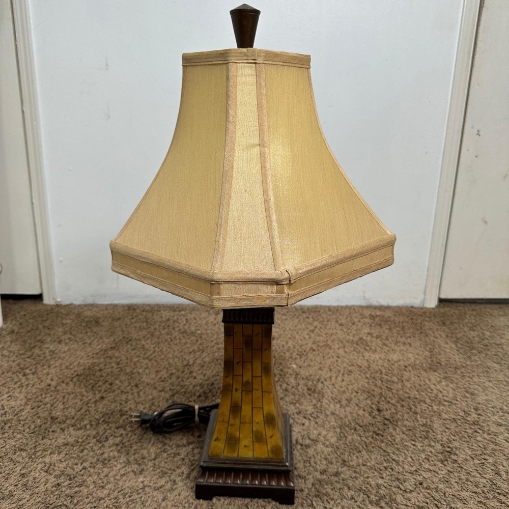 Traditional Faux Stone Resin Table Lamp with Octagonal Bell Shade Gold Bronze